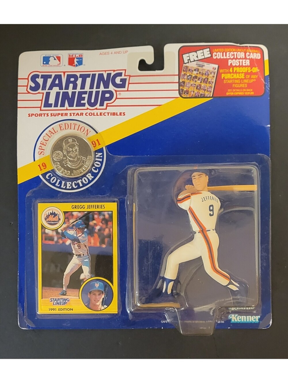 1991 Starting Lineup Gregg Jefferies New York Mets w/Card & Coin New/Sealed